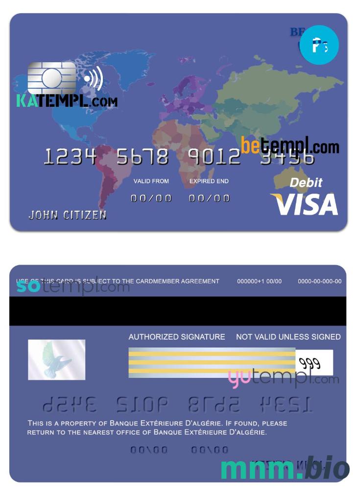 Algeria banque extérieure karta visa template in PSD format, w pełni edytowalne